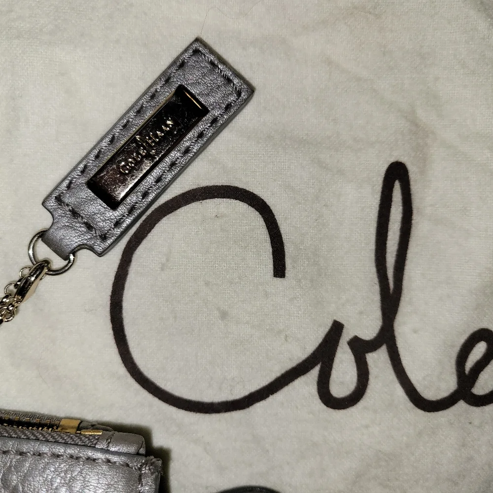 Cole Haan Silver Metallic Pebbled Leather Tote Satchel Purse Silver Hardware